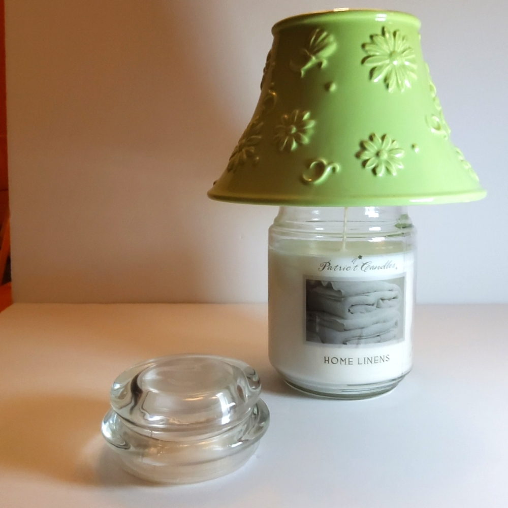 Green Flowers Ceramic Shade with Large Patriot Candles Home Linens Jar Candle